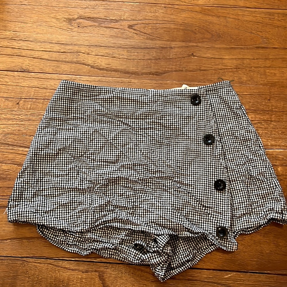plaid mini skort with button detailing